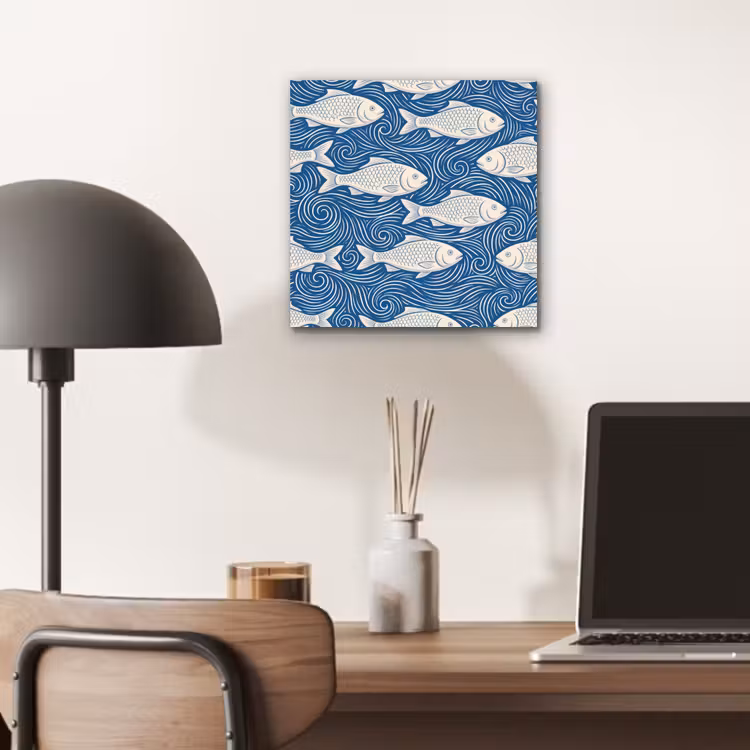 Vis - Water - Patroon - Grafisch - Blauw aluminium wit klein -sfeer5