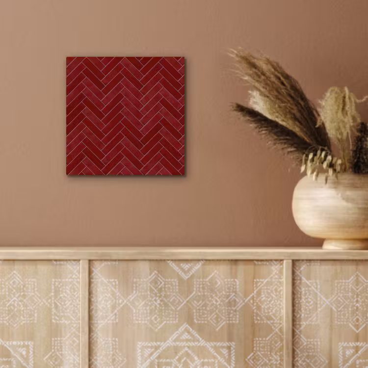 Visgraat - Wandtegel - Bordeaux - Rood aluminium wit klein 46 -sfeer4