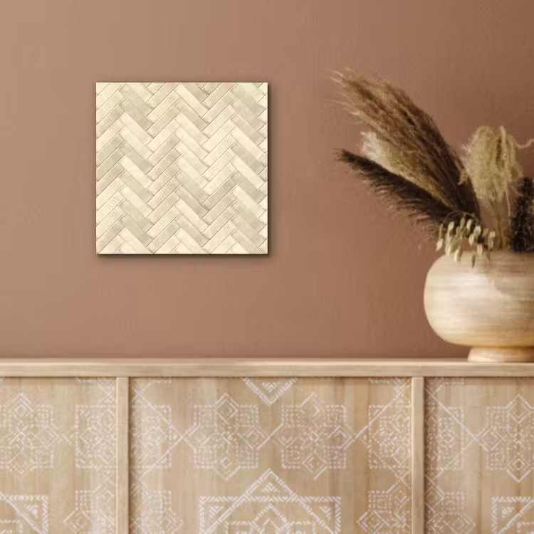 Visgraat - Wandtegel - Licht Beige aluminium wit klein 46 -sfeer4