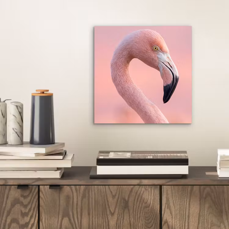 Flamingo - Portret - Roze aluminium wit klein -sfeer1