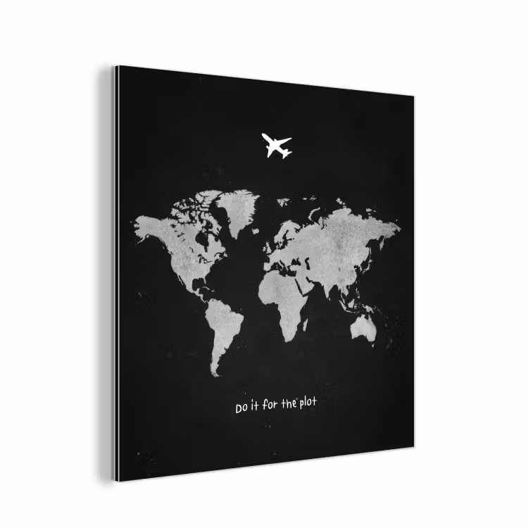 Vliegtuig - Quote - Wereldkaart aluminium wit klein -3d