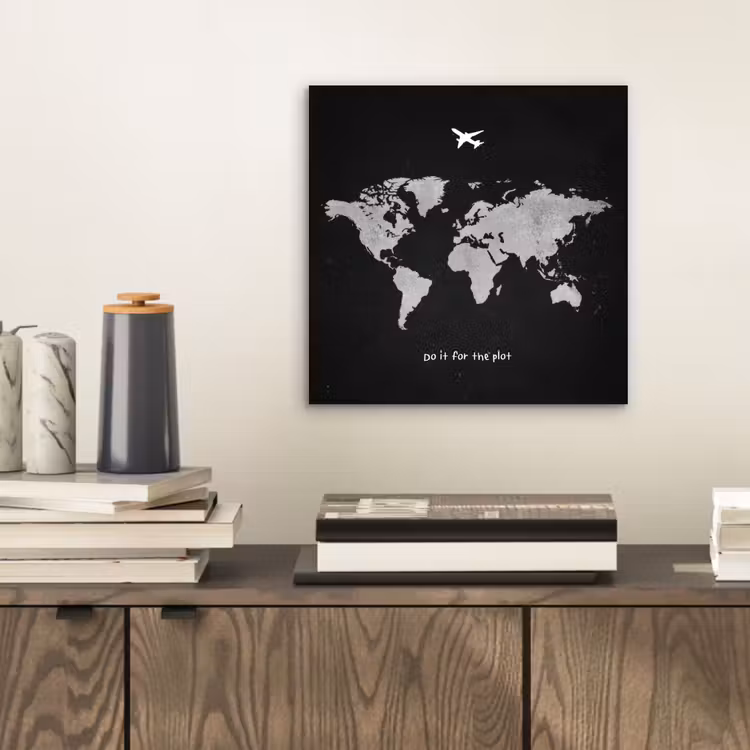 Vliegtuig - Quote - Wereldkaart aluminium wit klein -sfeer1