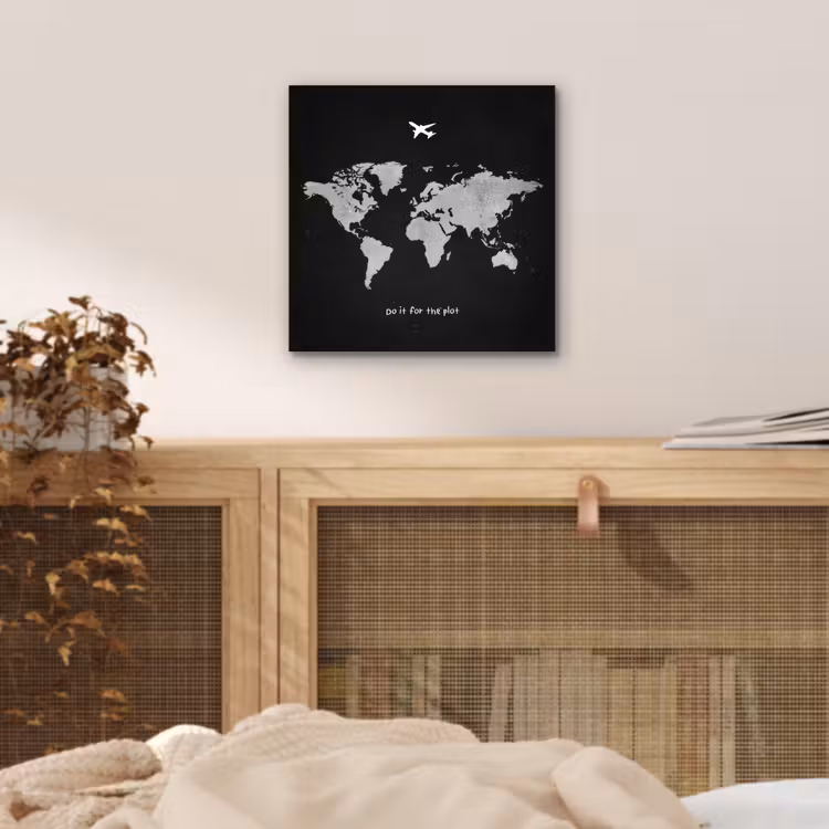 Vliegtuig - Quote - Wereldkaart aluminium wit klein -sfeer3