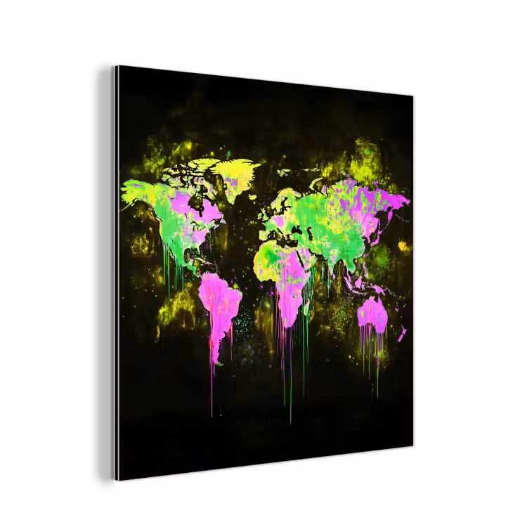 Fluorescerend - Wereldkaart - Druipen - Verf aluminium wit klein -3d