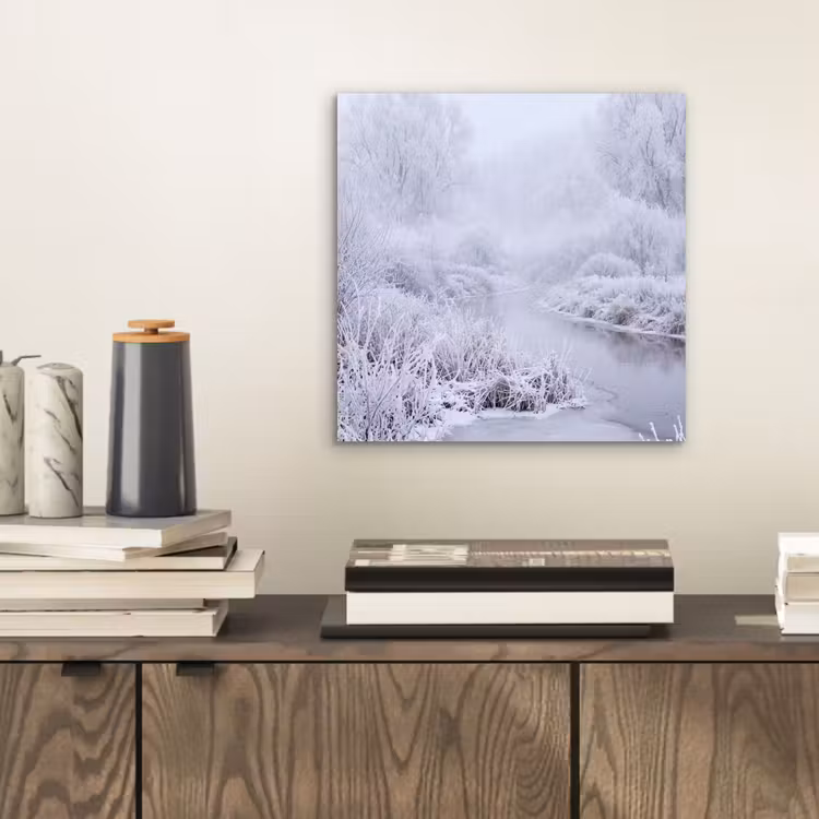 Rivier - Sneeuw - Bos - Winter - Schilderachtig aluminium wit klein -sfeer1
