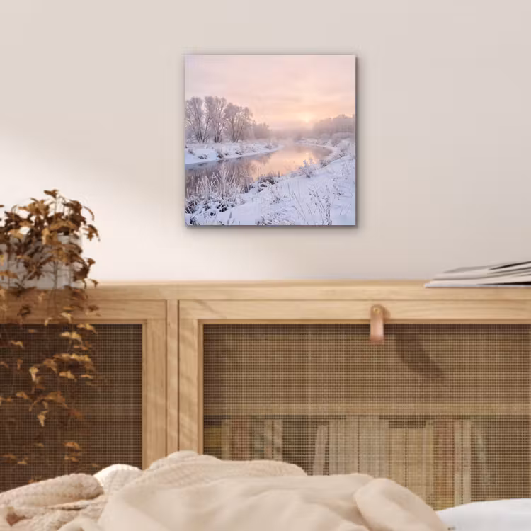 Rivier - Winter - Landschap - Sneeuw - Zonsopgang aluminium wit klein -sfeer3