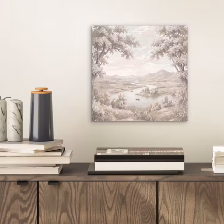 Rivierlandschap - Bergen - Natuur - Vintage - Beige aluminium wit klein -sfeer1
