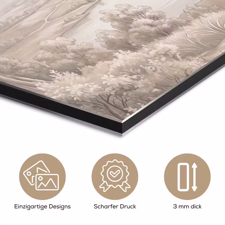 Rivierlandschap - Bergen - Natuur - Vintage - Beige aluminium wit klein -closeup_DE