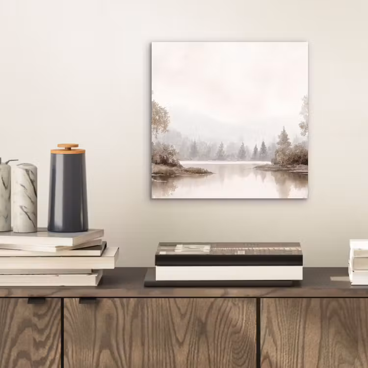 Rivierlandschap - Minimalistisch - Aardetinten aluminium wit klein -sfeer1