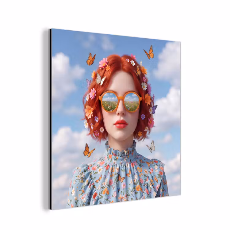 Vrouw - Bloemen - Zomer - Portret - Kleurrijk aluminium wit klein -3d