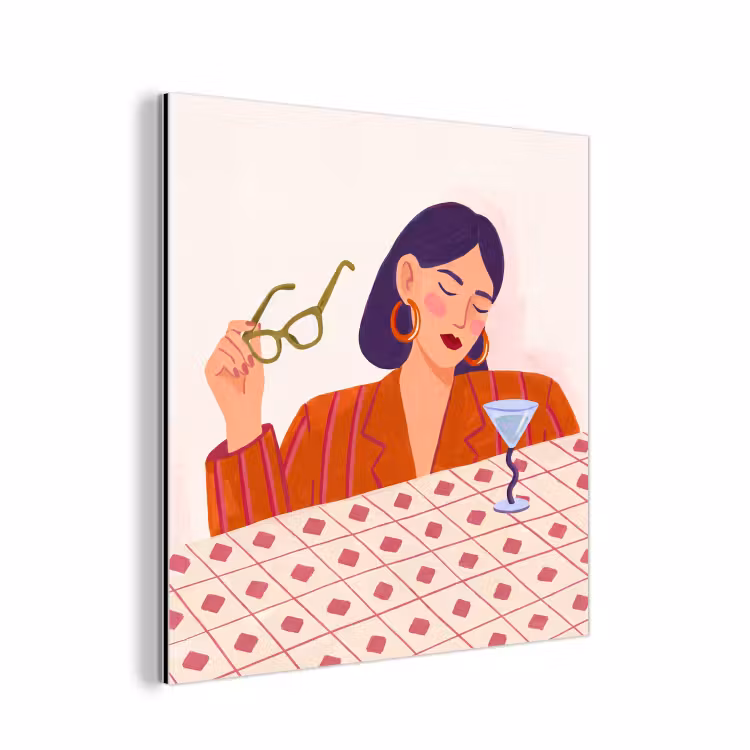 Vrouw - Bril - Cocktail - Illustratie - Modern aluminium wit klein -3d