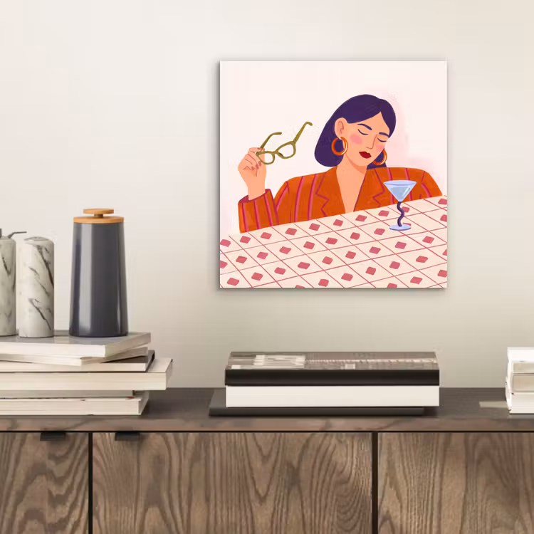 Vrouw - Bril - Cocktail - Illustratie - Modern aluminium wit klein -sfeer1