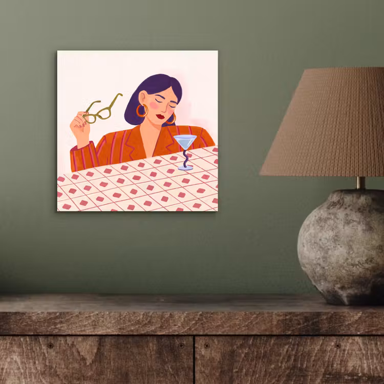 Vrouw - Bril - Cocktail - Illustratie - Modern aluminium wit klein -sfeer2