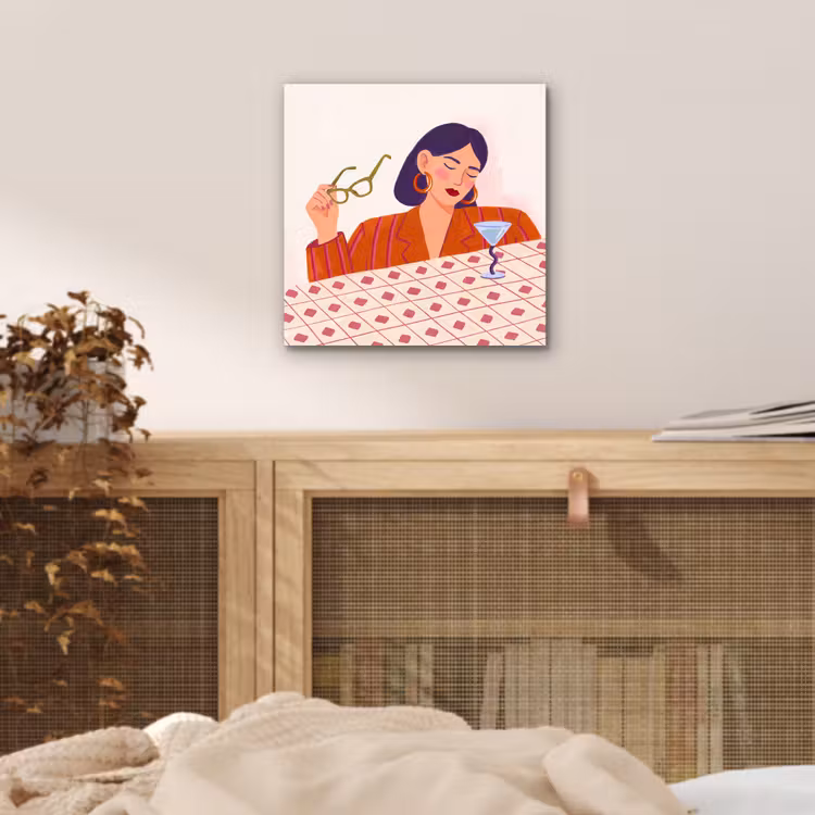 Vrouw - Bril - Cocktail - Illustratie - Modern aluminium wit klein -sfeer3