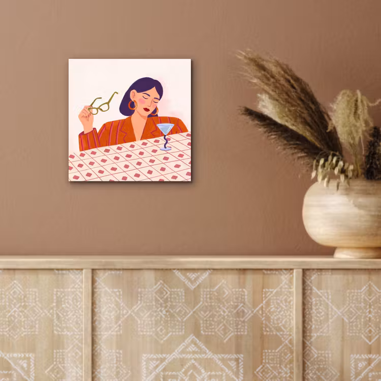 Vrouw - Bril - Cocktail - Illustratie - Modern aluminium wit klein -sfeer4