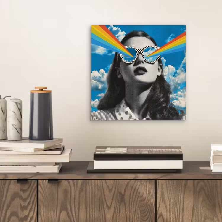 Vrouw - Bril - Regenboog - Wolken aluminium wit klein -sfeer1