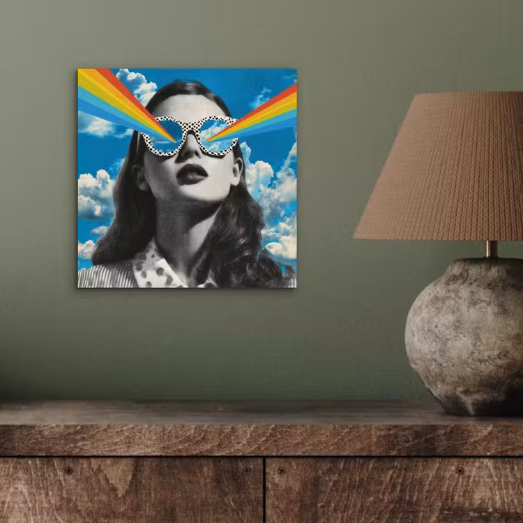 Vrouw - Bril - Regenboog - Wolken aluminium wit klein -sfeer2