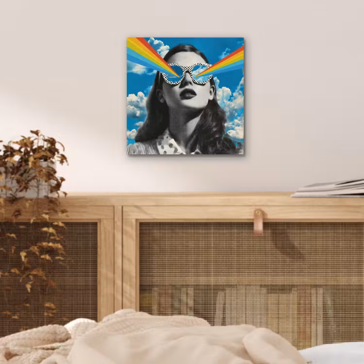 Vrouw - Bril - Regenboog - Wolken aluminium wit klein -sfeer3