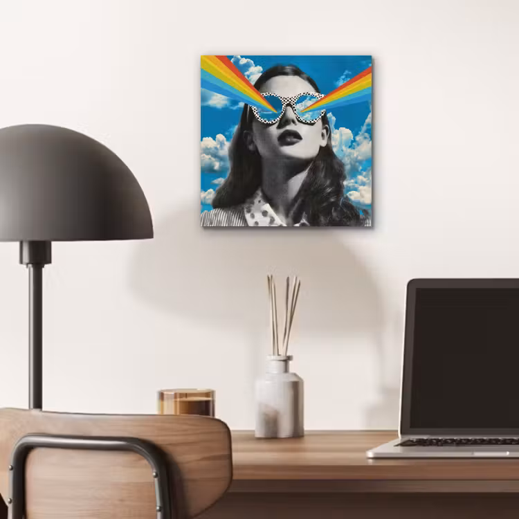 Vrouw - Bril - Regenboog - Wolken aluminium wit klein -sfeer5