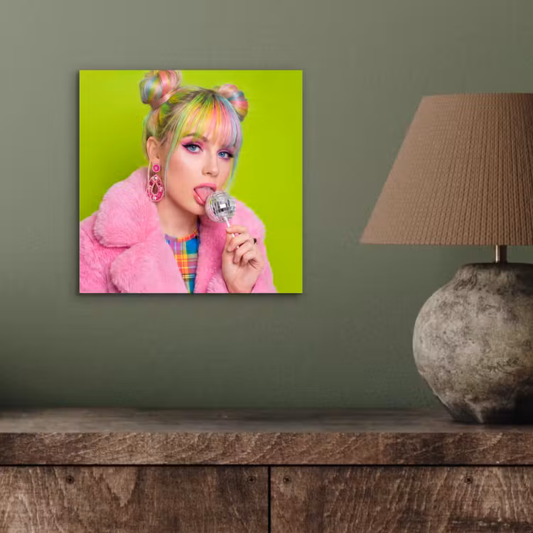 Vrouw - Kleurrijk haar - Pop art - Modern - Levendig aluminium wit klein -sfeer2