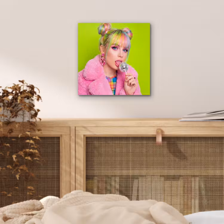 Vrouw - Kleurrijk haar - Pop art - Modern - Levendig aluminium wit klein -sfeer3