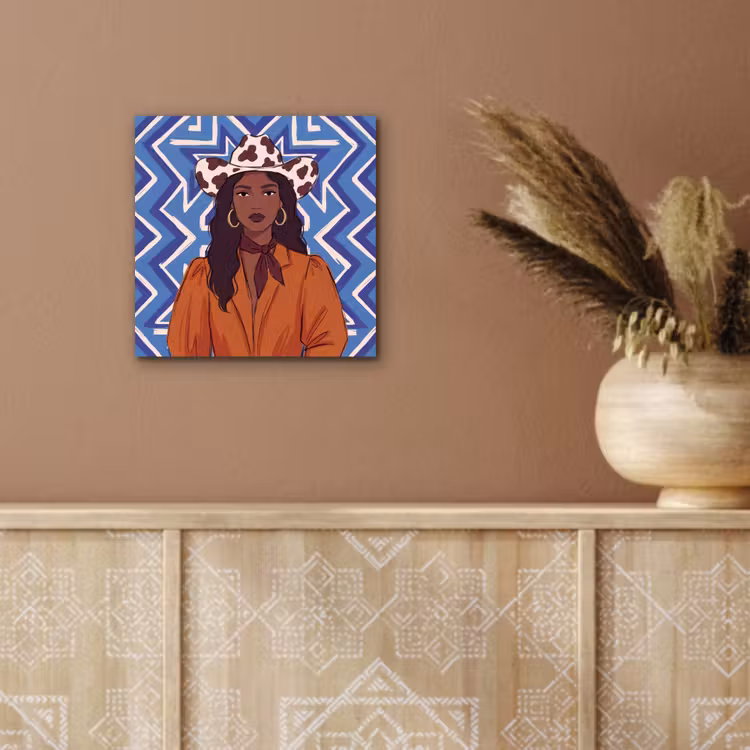 Vrouw - Cowboyhoed - Portret - Modern - Blauw aluminium wit klein -sfeer4