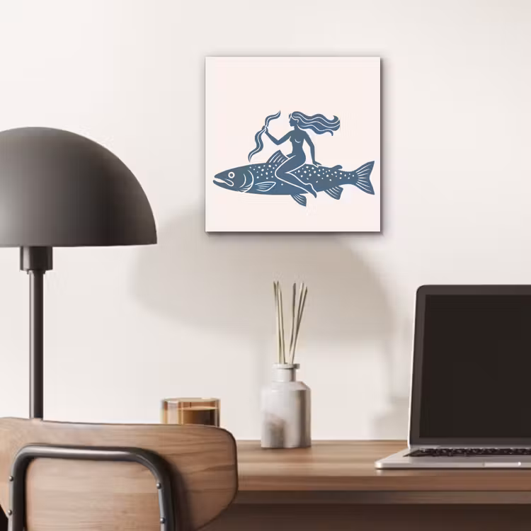 Vrouw - Vis - Fantasie - Abstract - Blauw aluminium wit klein -sfeer5