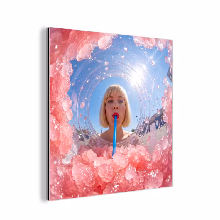 Vrouw - Drank - Zomer - Roze - Blauw aluminium wit klein -3d