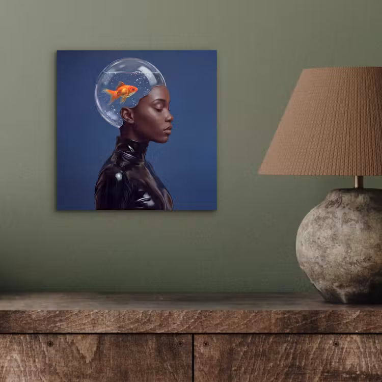 Vrouw - Goudvis - Hoofd - Abstract - Blauw aluminium wit klein -sfeer2