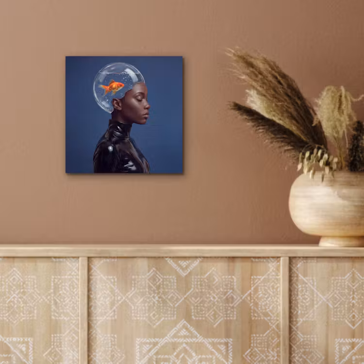 Vrouw - Goudvis - Hoofd - Abstract - Blauw aluminium wit klein -sfeer4