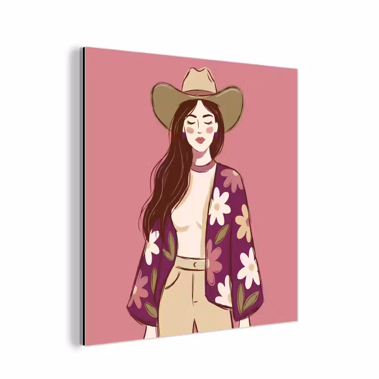 Vrouw - Hoed - Portret - Illustratie - Roze aluminium wit klein -3d