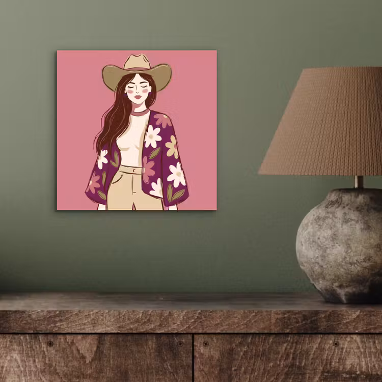 Vrouw - Hoed - Portret - Illustratie - Roze aluminium wit klein -sfeer2