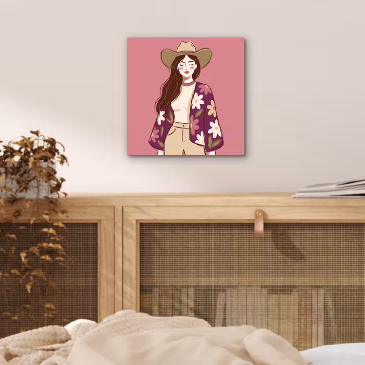 Vrouw - Hoed - Portret - Illustratie - Roze aluminium wit klein -sfeer3