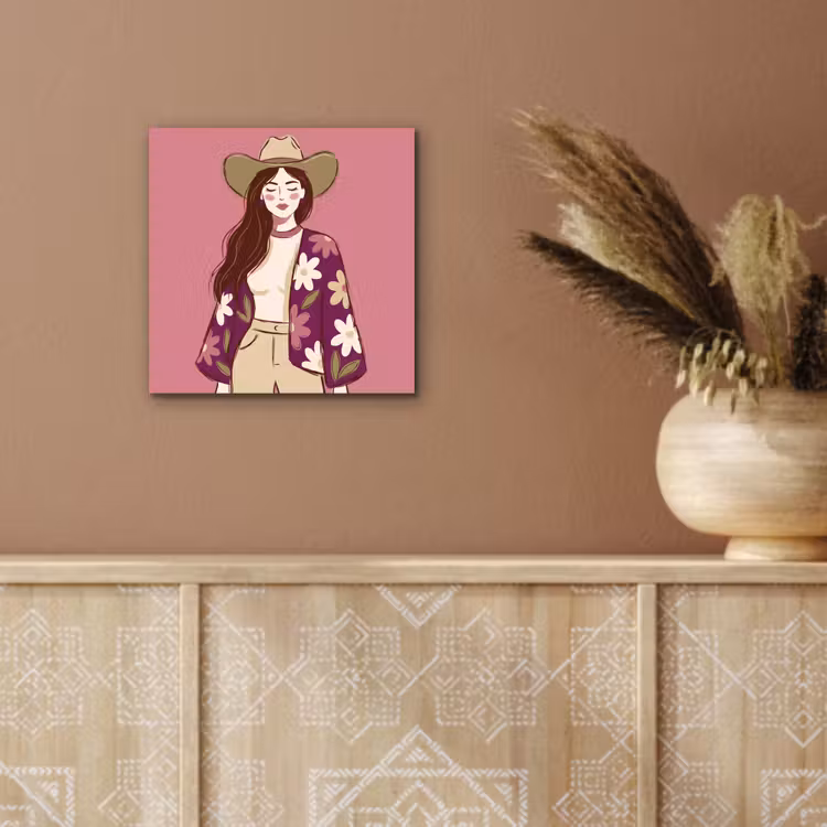 Vrouw - Hoed - Portret - Illustratie - Roze aluminium wit klein -sfeer4