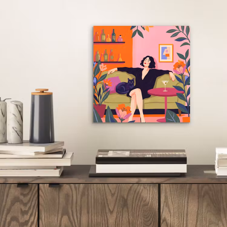Vrouw - Kat - Interieur - Modern - Kleurrijk aluminium wit klein -sfeer1