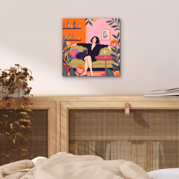 Vrouw - Kat - Interieur - Modern - Kleurrijk aluminium wit klein -sfeer3