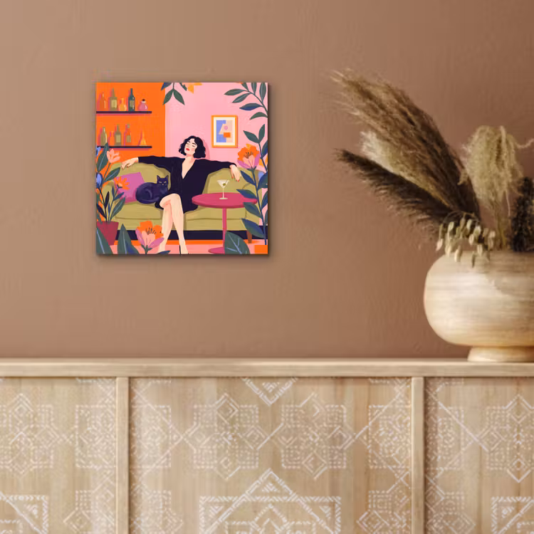 Vrouw - Kat - Interieur - Modern - Kleurrijk aluminium wit klein -sfeer4