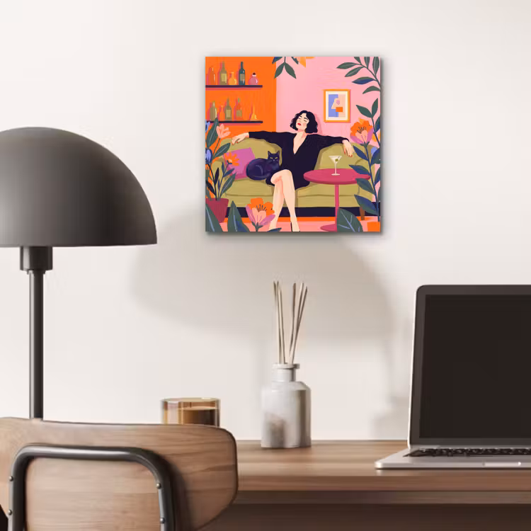 Vrouw - Kat - Interieur - Modern - Kleurrijk aluminium wit klein -sfeer5