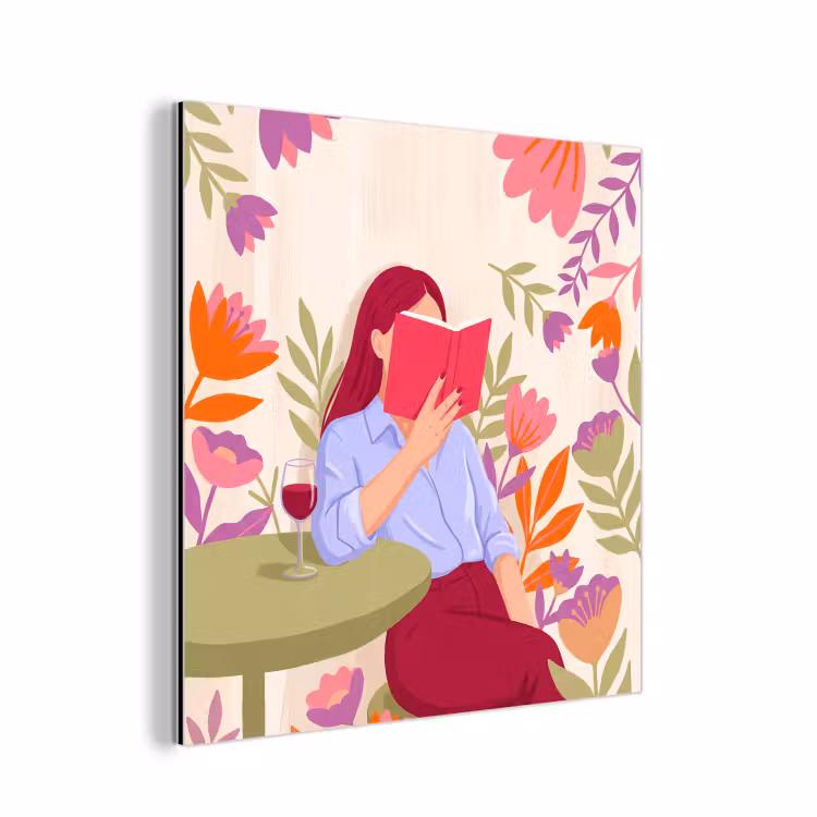 Vrouw - Lezen - Thuis - Modern - Bloemen aluminium wit klein -3d