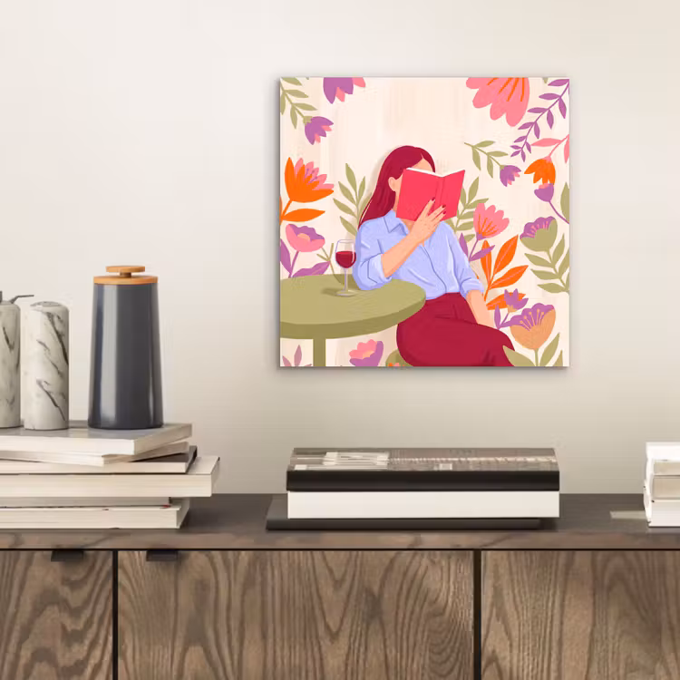 Vrouw - Lezen - Thuis - Modern - Bloemen aluminium wit klein -sfeer1
