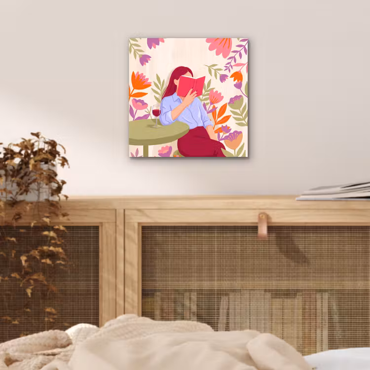 Vrouw - Lezen - Thuis - Modern - Bloemen aluminium wit klein -sfeer3