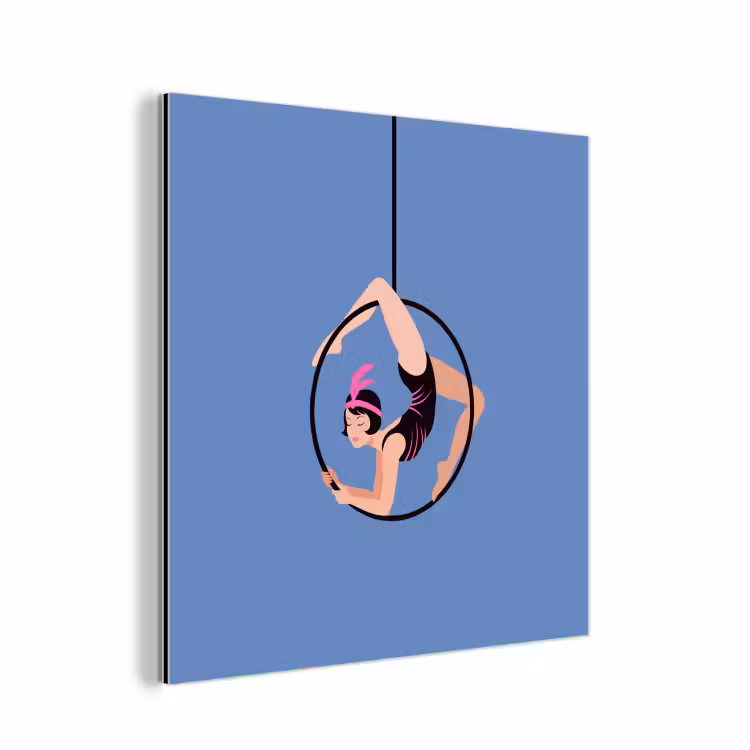 Vrouw - Aerial hoop - Art deco - Illustratie - Blauw aluminium wit klein -3d