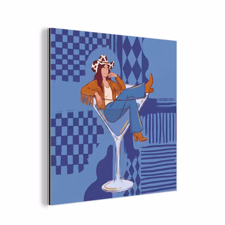 Vrouw - Martini glas - Abstract - Blauw - Kunst aluminium wit klein -3d