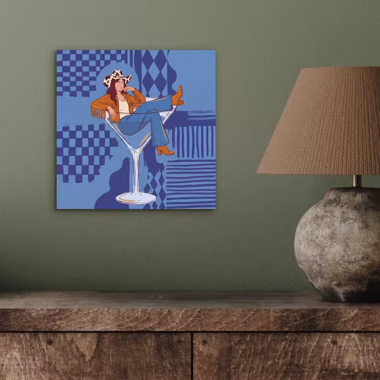 Vrouw - Martini glas - Abstract - Blauw - Kunst aluminium wit klein -sfeer2