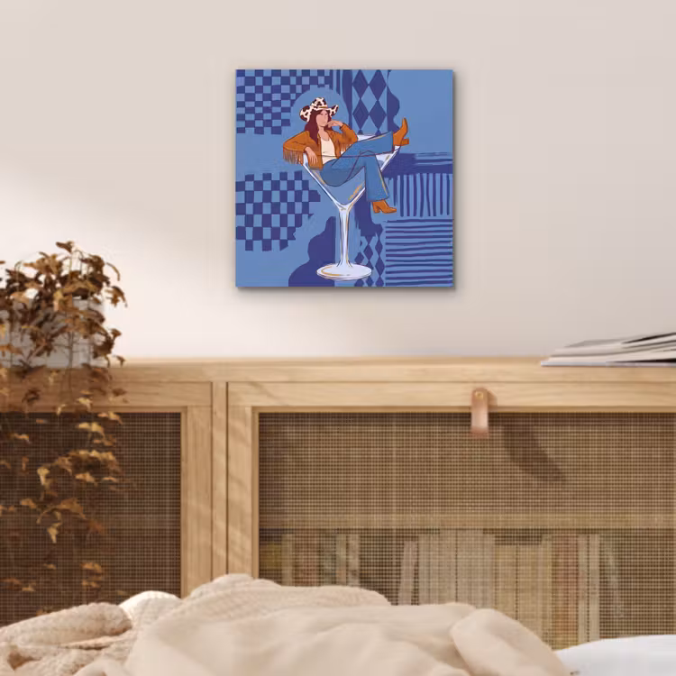 Vrouw - Martini glas - Abstract - Blauw - Kunst aluminium wit klein -sfeer3