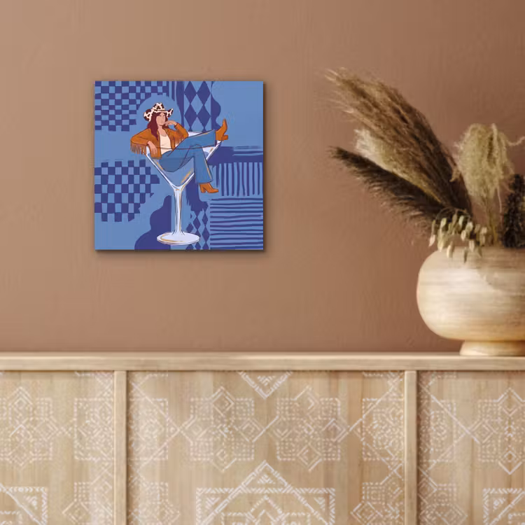 Vrouw - Martini glas - Abstract - Blauw - Kunst aluminium wit klein -sfeer4