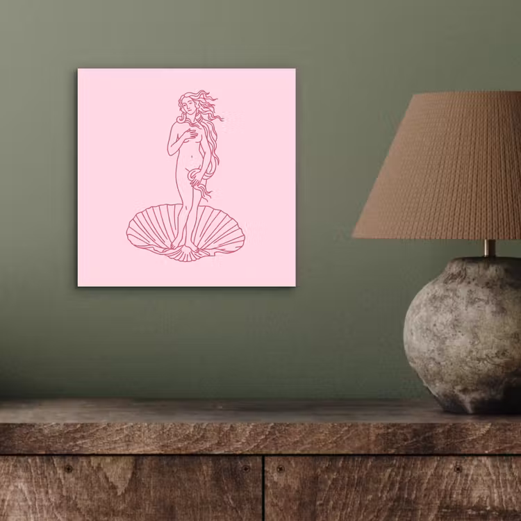 Vrouw - Schelp - Kunst - Lijntekening - Roze aluminium wit klein -sfeer2
