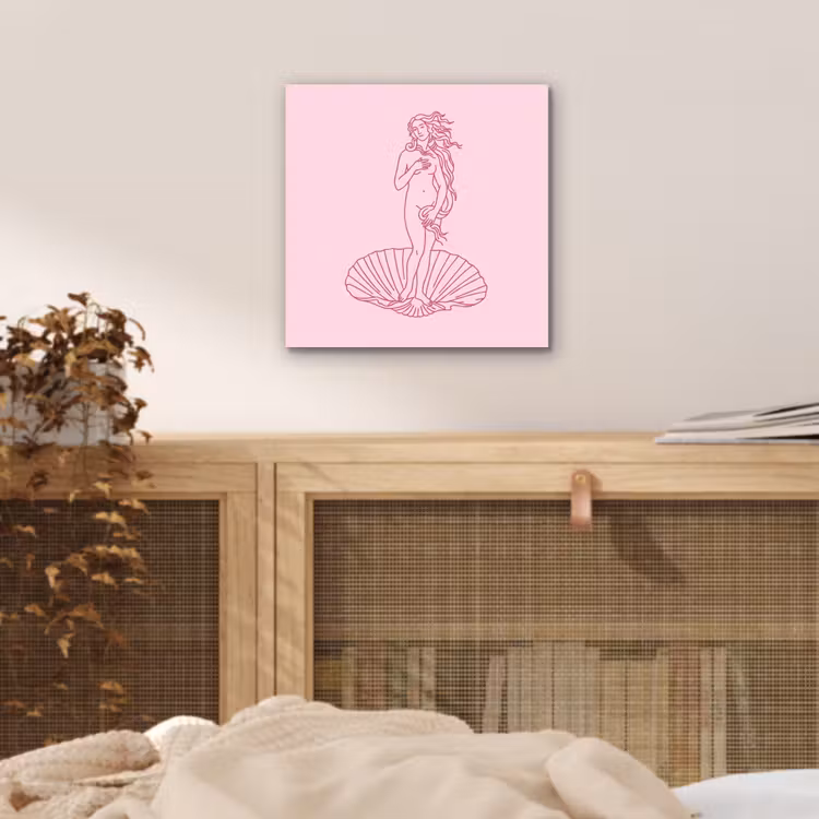 Vrouw - Schelp - Kunst - Lijntekening - Roze aluminium wit klein -sfeer3