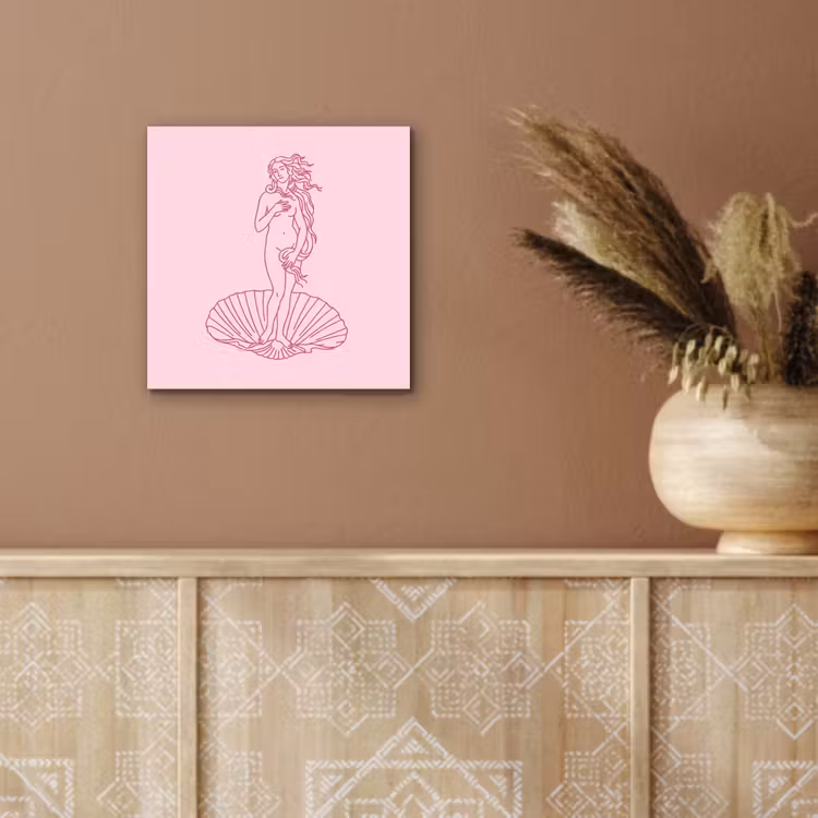 Vrouw - Schelp - Kunst - Lijntekening - Roze aluminium wit klein -sfeer4