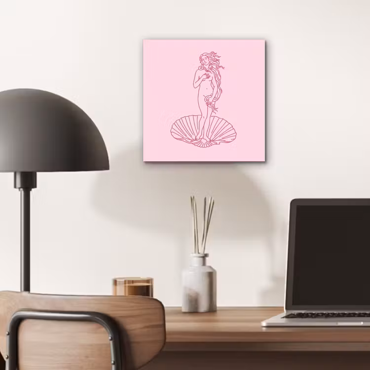 Vrouw - Schelp - Kunst - Lijntekening - Roze aluminium wit klein -sfeer5